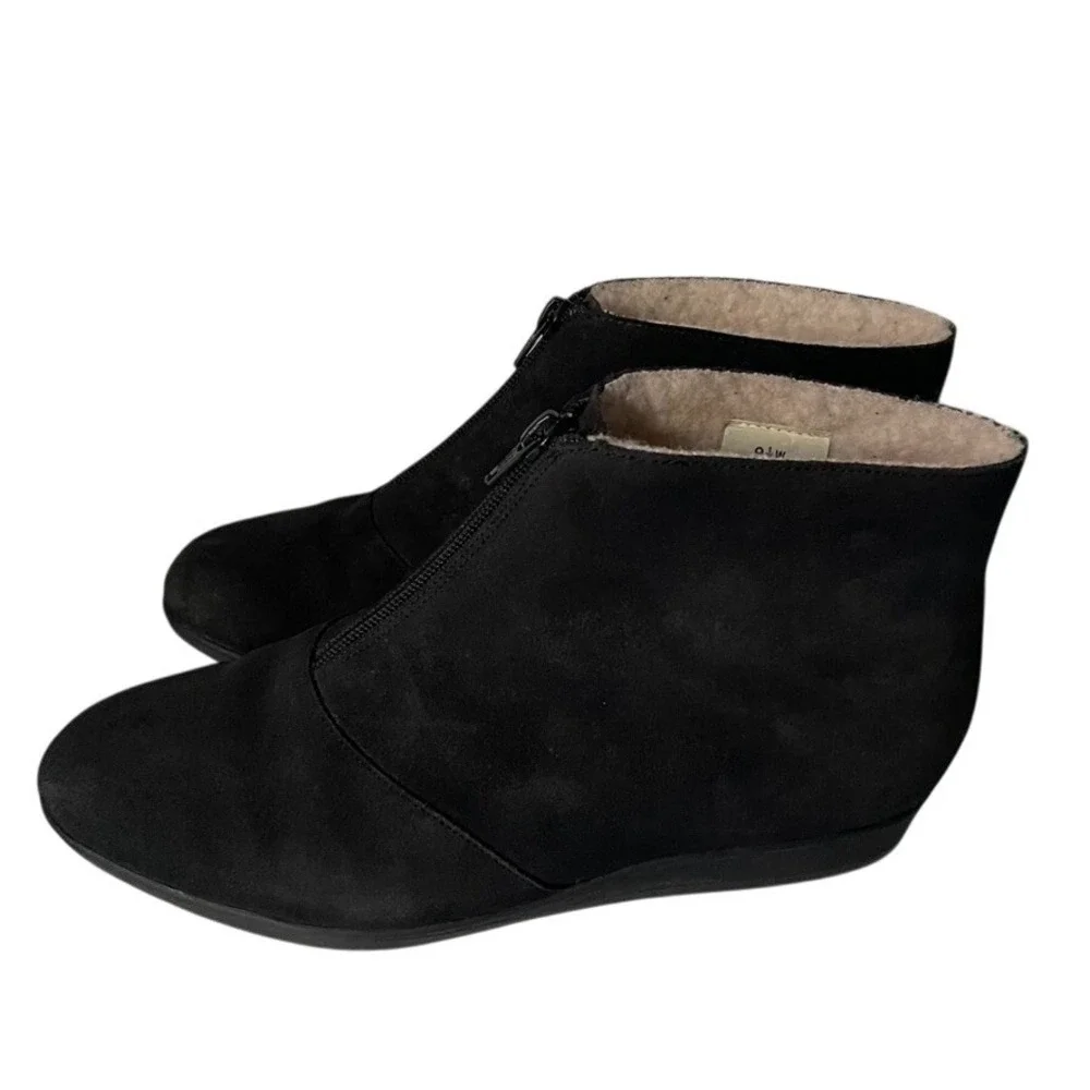 Airstep Women's Black Faux Suede Shearling Lined Wedge Ankle Zip Boots Size 9.5W